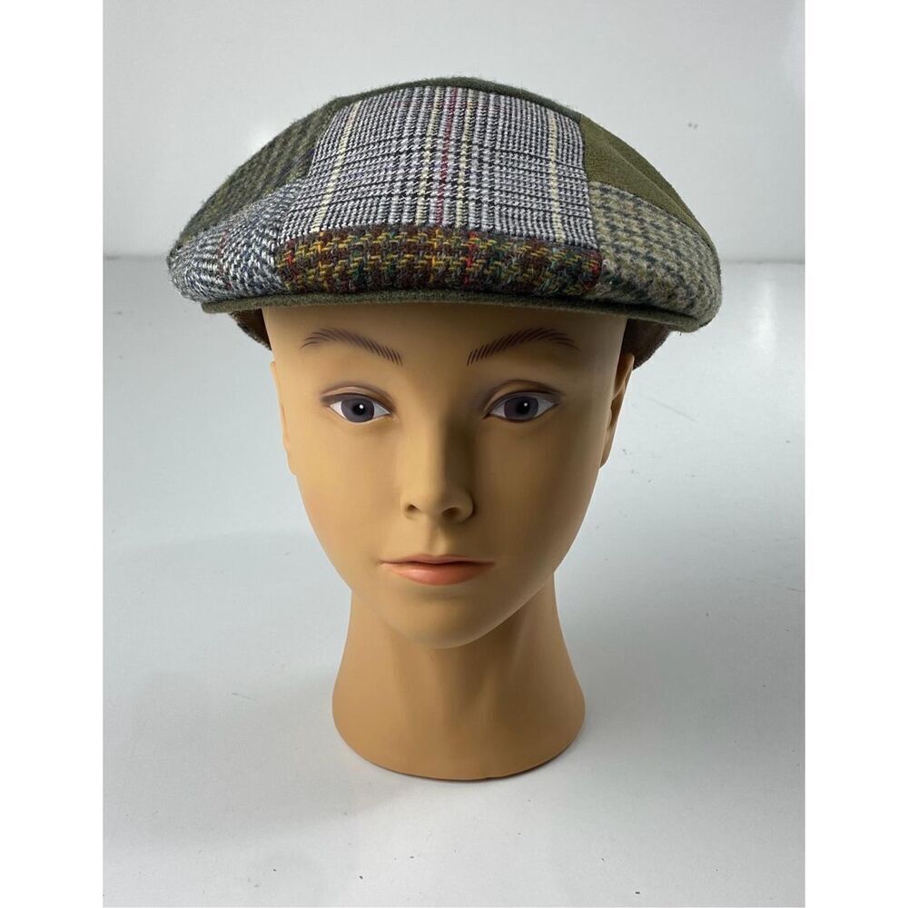 Vintage Tweed Wool Patchwork Newsboy Newsies Cabbie Cap Made In Italy Size Large